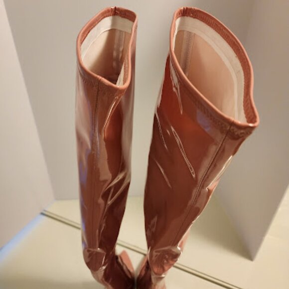 Steve Madden Over-the-Knee Pink Patent Leather Heeled Boots - Picture 8 of 10